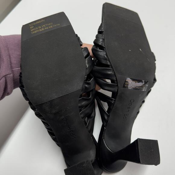 Open Edit Heels Womens 8 Black Quinn Knotted Strappy‎ Open Square Toe - Picture 5 of 10